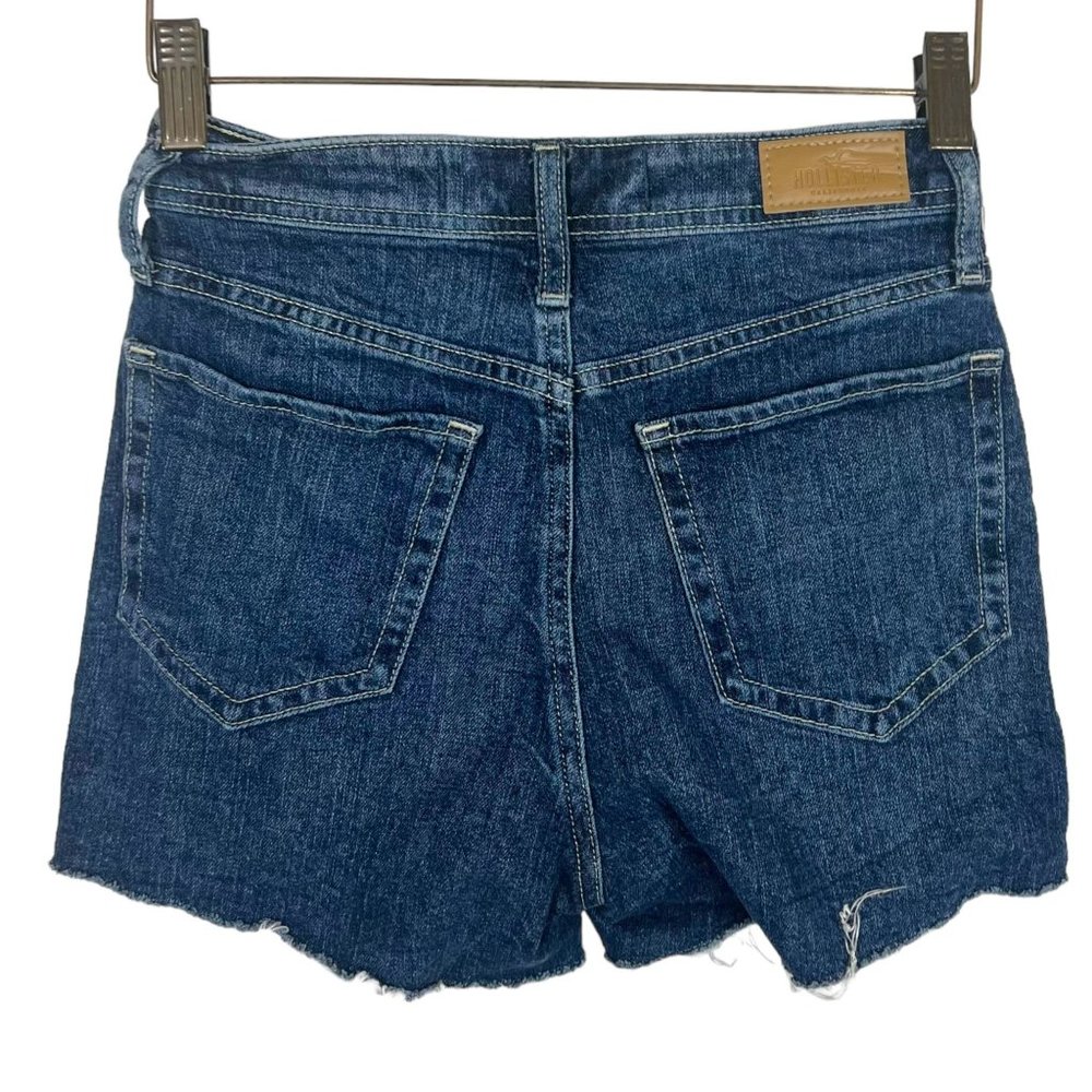 Hollister Ultra High Rise Distressed Cut Off Dark Wash Denim Shorts 00 - Picture 2 of 9